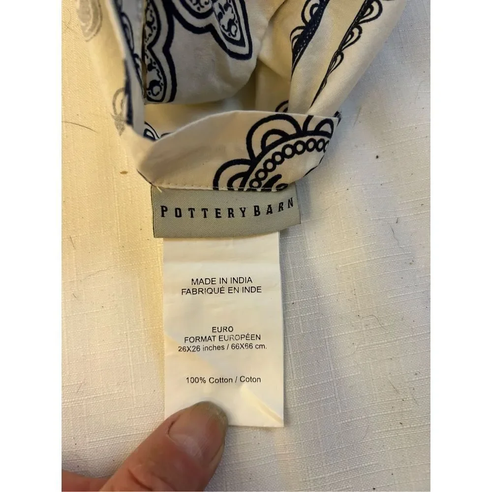 Euro Pottery Barn sham pillow case white blue flowers‎ 26x26” replacement